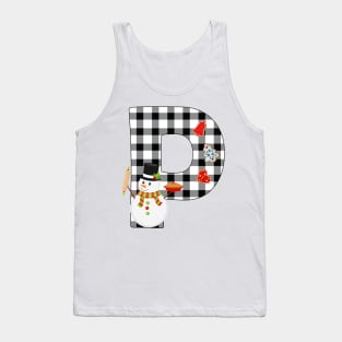 BW Buffalo Checks Pattern Monogram P | Snowman Tank Top